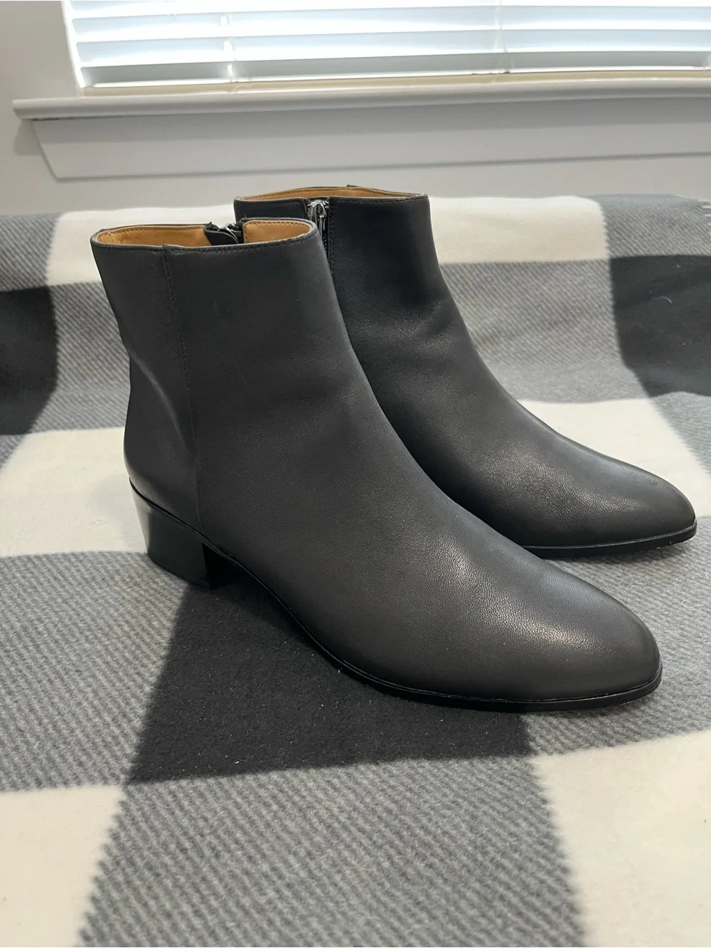 J.Crew Soft Leather Black Walker Ankle Boots Block Heel Women’s 7.5